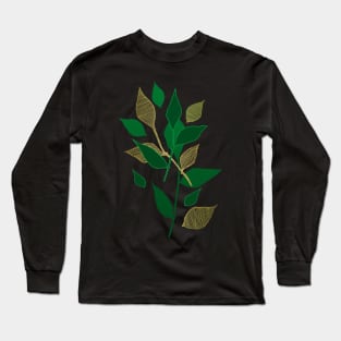 Green and Gold Leaf Foliage Long Sleeve T-Shirt